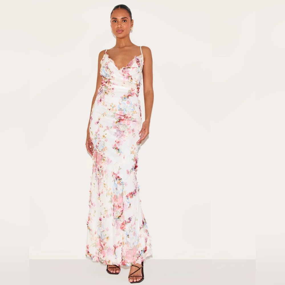 NWT Multi Floral Textured Cowl Neck Maxi Dress Size 16 - Picture 1 of 8